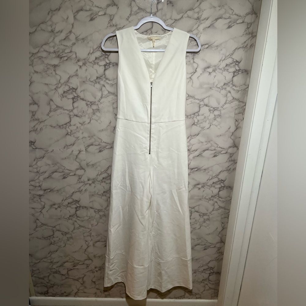 Maje boot cut white jumpsuit with zipper in the front